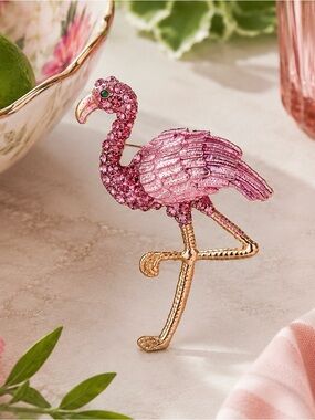 New Pink Gold-Tone Flamingo Brooch